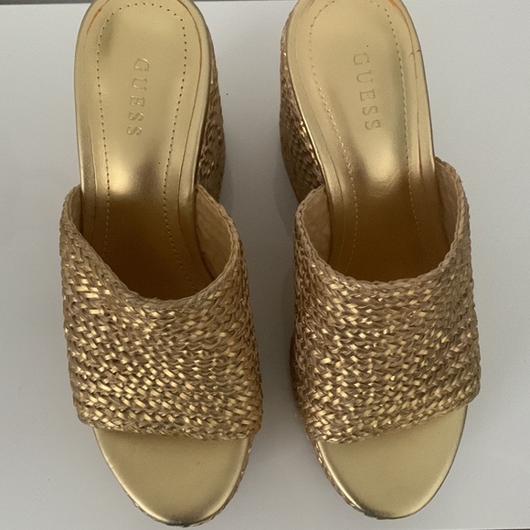 Guess Gold Wedge Sandals with Metallic Finish